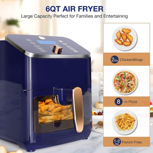 JOY KITCHEN 6Qt Air Fryer, Kitchen Digital Air Fryer with Viewing Window, 6 Cooking Settings, Shake Alert, Auto Shut Off, Non-Stick Fry Basket JOY KITCHEN 6Qt Air Fryer, Kitchen Digital Air Fryer with Viewing Window, 6 Cooking Settings, Shake Alert, Auto Shut Off, Non-Stick Fry Basket